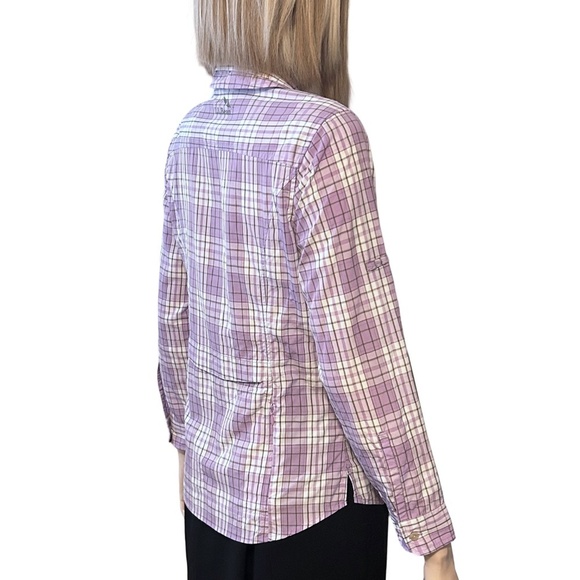 LL Bean Utility Shirt Top Blouse Nylon Fishing Hunting Hiking Lavender Plaid - Picture 7 of 15